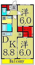 グッドフォレスト 2DKの間取図画像