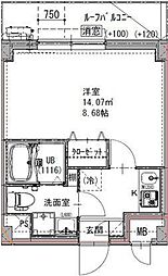 GENOVIA六町 1Kの間取図画像