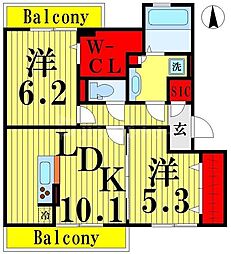 グランドゥールシャルマン 2LDKの間取図画像