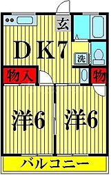 シティハイムトヨダ 2DKの間取図画像