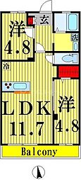 星谷ハイム一番館 2LDKの間取図画像