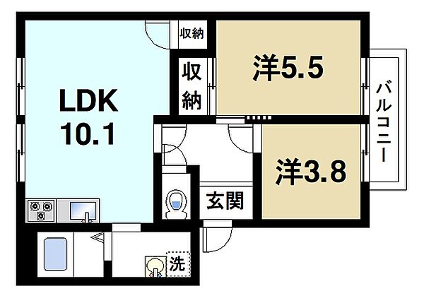 奈良県生駒市小明町(賃貸アパート2LDK・1階・47.00㎡)の写真 その2