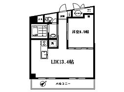アルテール新宿 1LDKの間取図画像