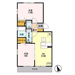 日暮里舎人ライナー 扇大橋駅 徒歩18分の賃貸アパート 1階2LDKの間取り