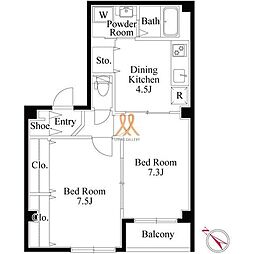 JR山手線 田端駅 徒歩5分の賃貸マンション 4階2DKの間取り