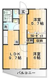 東武伊勢崎線 梅島駅 徒歩8分の賃貸マンション 3階2LDKの間取り