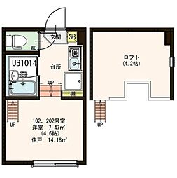 東武伊勢崎線 東向島駅 徒歩7分の賃貸アパート 1階1Kの間取り