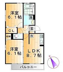東武伊勢崎線 西新井駅 徒歩5分の賃貸アパート 3階2DKの間取り