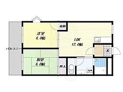 JR片町線(学研都市線) 鴻池新田駅 徒歩7分の賃貸マンション 4階2LDKの間取り