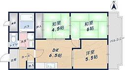 花園マンション巽 4階3DKの間取り