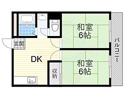 プレアール枚岡 2DKの間取図画像