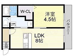 東花園コーポ 1LDKの間取図画像