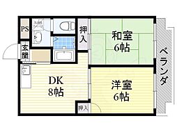 グロースコート新町 2DKの間取図画像