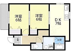 fit六万寺 2DKの間取図画像