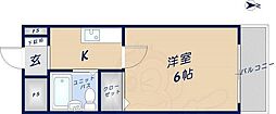 プレアール川田2 1Kの間取図画像