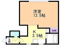 キラメック円山表参道I 1階1Kの間取り