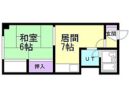 サエキビル 3階1DKの間取り