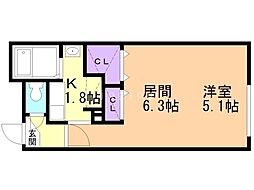 モデュロールナカジマコーエン2nd 1DKの間取図画像