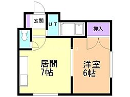 パークレジデンス鶴 2階1DKの間取り