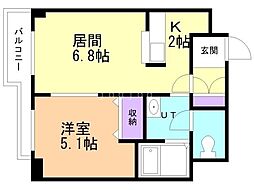 アンソレイユ山鼻 5階1LDKの間取り