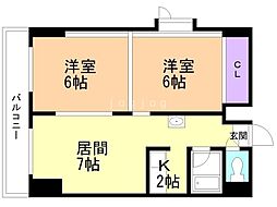 クリスタルファイブ 6階2LDKの間取り