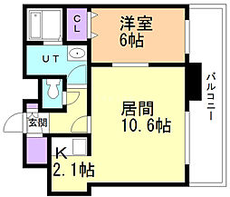 ティアラタワー中島倶楽部 25階1LDKの間取り