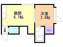 フローレス円山 2階1DKの間取り