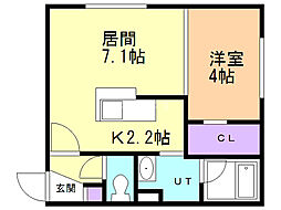 ポジターノＷ18 3階1LDKの間取り