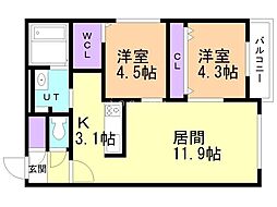 札幌市中央区南二十三条西7丁目マンション 2LDKの間取図画像