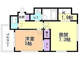 レジディア南一条イースト 14階1LDKの間取り