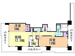 ザ・ライオンズ大通公園タワー 15階2LDKの間取り