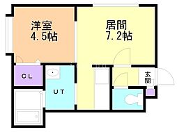 ノースキャピタル 2階1DKの間取り