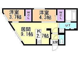 ラグランジュ円山 2LDKの間取図画像
