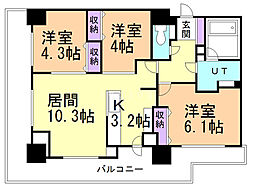 ファインシティ札幌ザ・タワー大通公園 3LDKの間取図画像