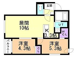 札幌市中央区北三条西27丁目マンション 2LDKの間取図画像
