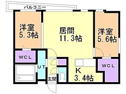 札幌市中央区南四条東4丁目マンション 2LDKの間取図画像
