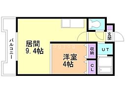 パインセントラルハイツ 1LDKの間取図画像