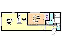 エヴァンスコート北円山 1LDKの間取図画像