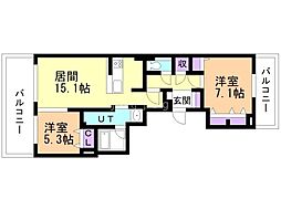 シティホーム円山ザ・ヴィラ 2LDKの間取図画像