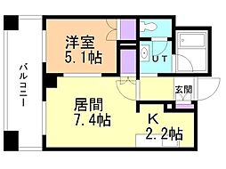 ラフィネタワー札幌南3条 1DKの間取図画像