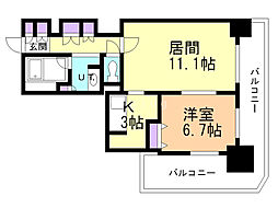 PRIMEURBAN札幌リバーフロント 1LDKの間取図画像