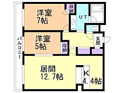 レジディア北2条EAST 2LDKの間取図画像