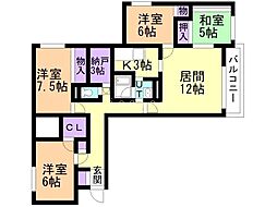 クレストヒルズ山鼻 4SLDKの間取図画像