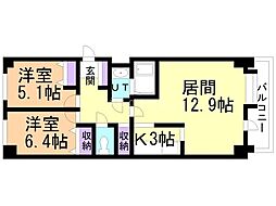 オリエンタルコートオートモ 2LDKの間取図画像