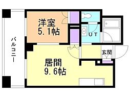 ラフィネタワー札幌南3条 1DKの間取図画像