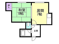 リリーハイツE棟 1DKの間取図画像