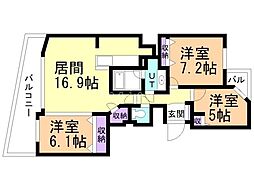 シティハウス道庁前 3LDKの間取図画像