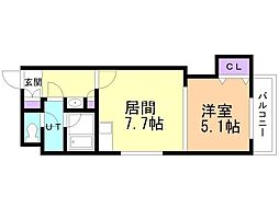 バーティカル18 1DKの間取図画像