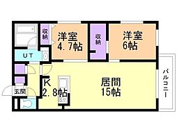 札幌市中央区南十五条西8丁目マンション 2LDKの間取図画像
