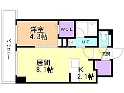 ASHMARUYAMA 1LDKの間取図画像